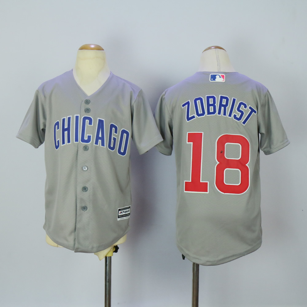 Youth Chicago Cubs #18 Zobrist Grey MLB Jerseys->women mlb jersey->Women Jersey
